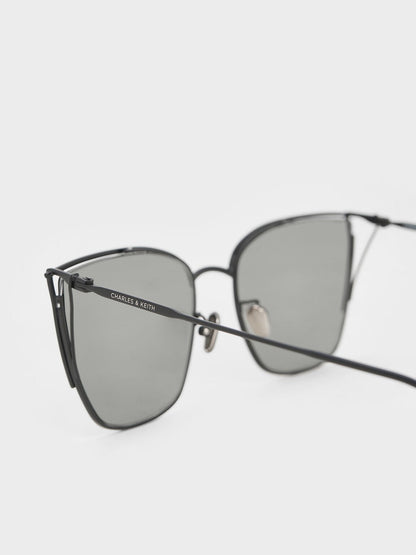CHARLES & KEITH Smart Buy / Shea Metallic-Rim Square Sunglasses - Black