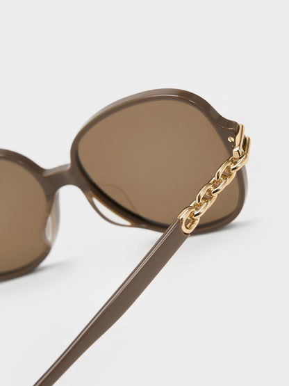 CHARLES & KEITH Signature / Delaney Chain-Link Butterfly Sunglasses - Chestnut Brown