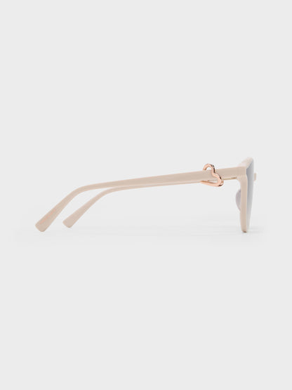 CHARLES & KEITH New / Ciara Heart-Motif Sunglasses - Oat