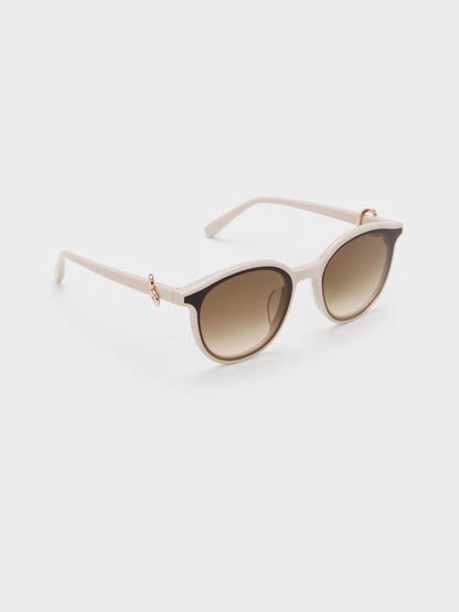 CHARLES & KEITH New / Ciara Heart-Motif Sunglasses - Oat
