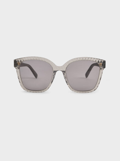 CHARLES & KEITH Everyday / Leather Quilted Sunglasses - Grey