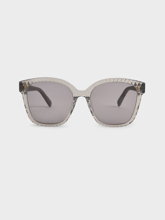 CHARLES & KEITH Everyday / Leather Quilted Sunglasses - Grey