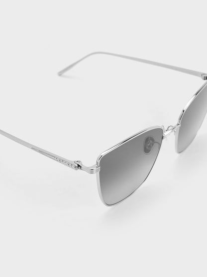 CHARLES & KEITH Great Value / Livonia Crystal Square Sunglasses - Silver